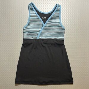 Sleeveless athletic top by Champion‎ faux-wrap stripes blue white grey Adult S